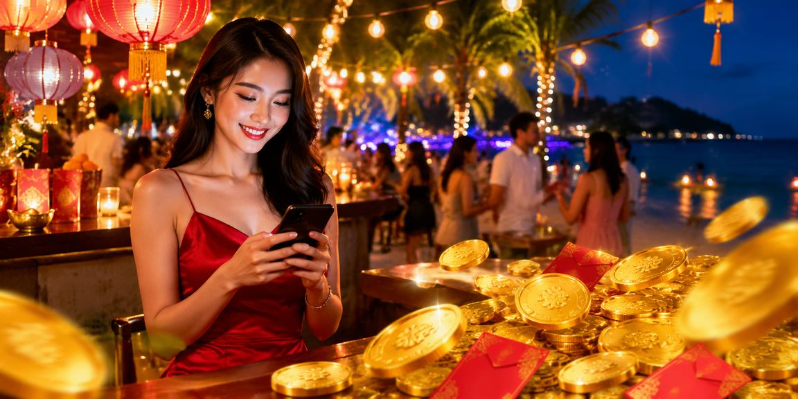 Người dùng Phú Quốc nhận thưởng phong bì đỏ trực tuyến dưới ánh đèn lồng lễ hội